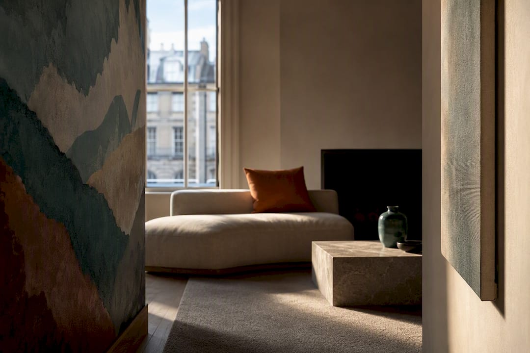 Cropped mural and canvas art in refined home