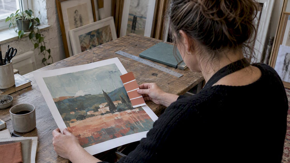 Commissioner checking artwork proof and colour swatch