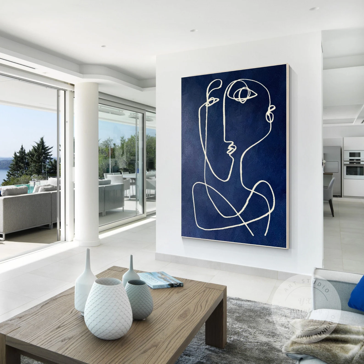 Contemporary Minimalist Art - Entwined Thoughts in Blue