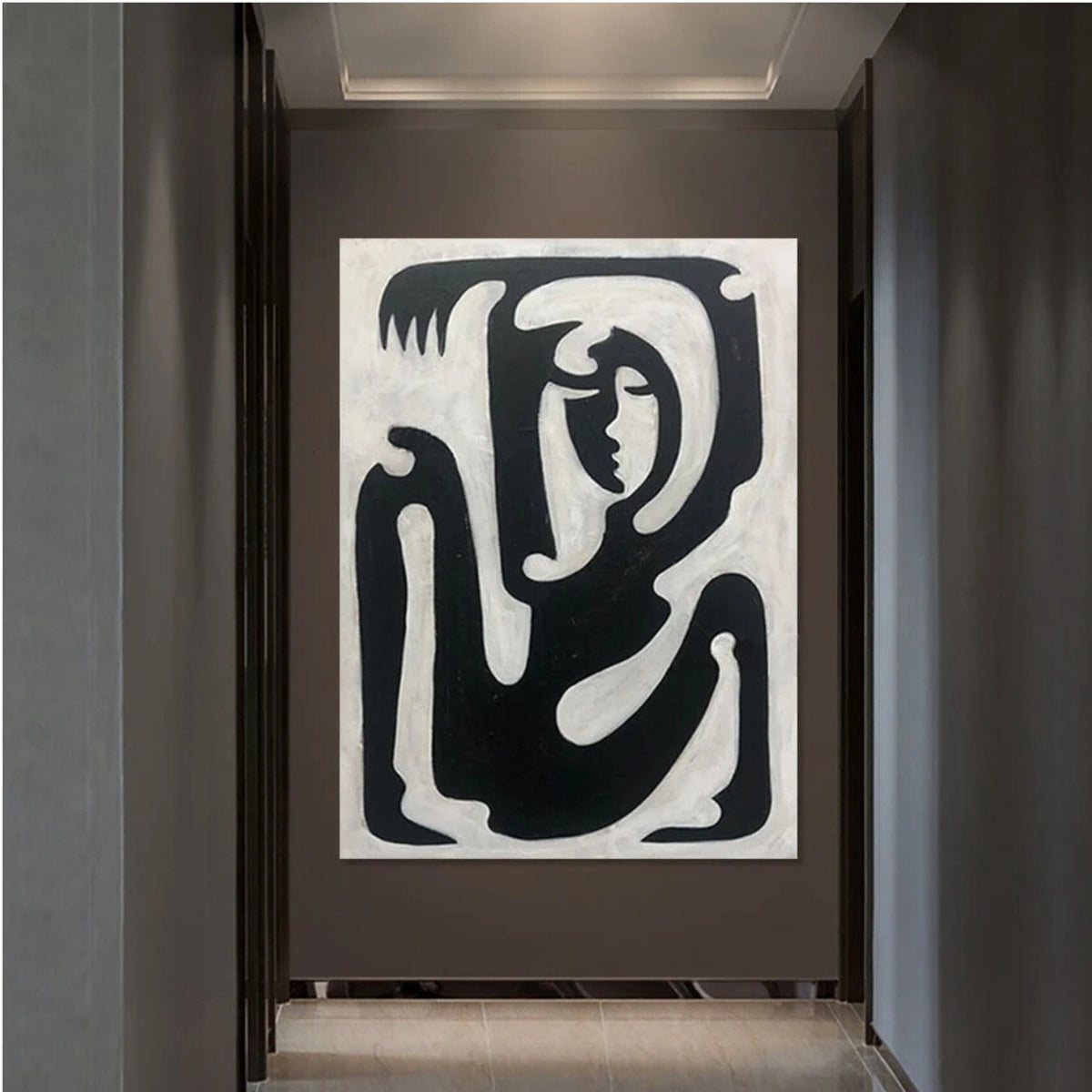 Bold handmade abstract figure painting, ideal for minimalist or modern hallways and gallery-inspired interiors.