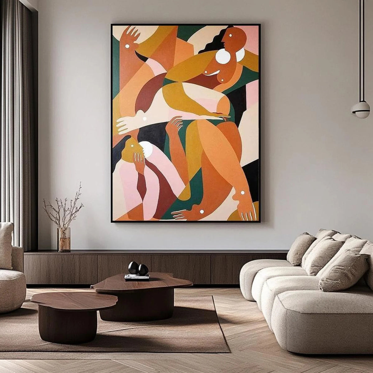 Hand-painted abstract nude oil painting with bold colors, perfect for modern living rooms or art-forward spaces