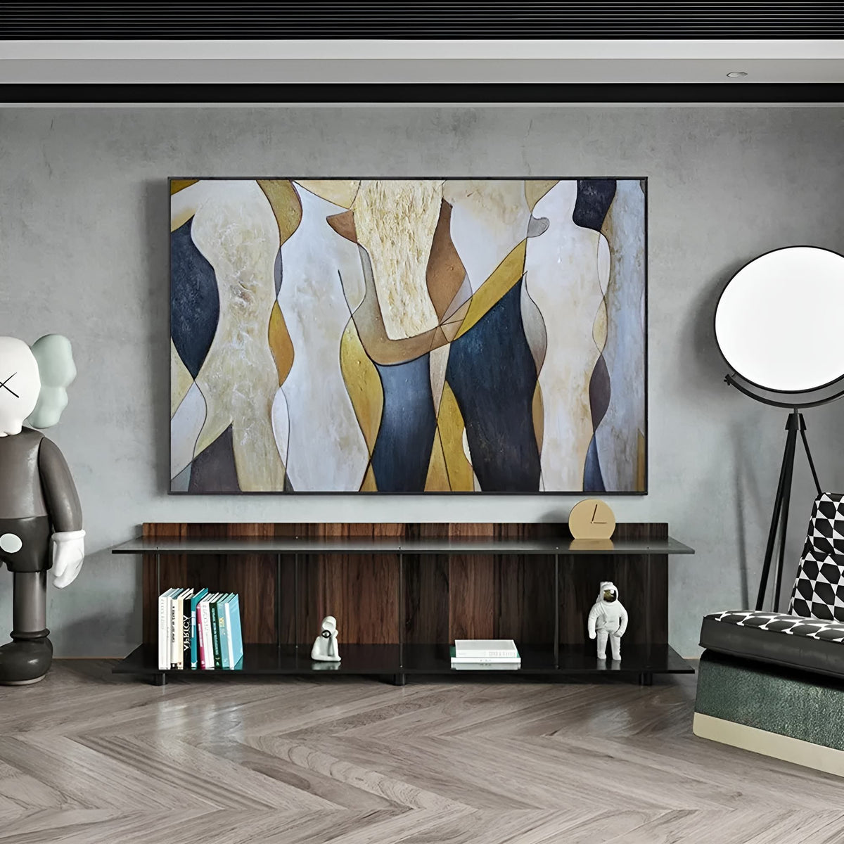 Handmade oil painting with abstract golden and dark tones, perfect for upscale living rooms or boutique hotel lobbies.