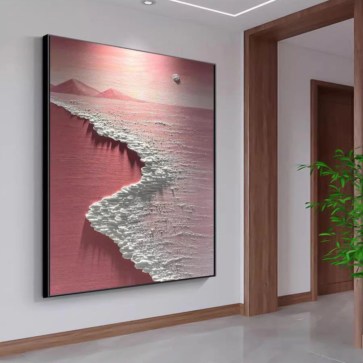 Enhance your hallway or entryway with this serene handmade ocean-themed oil painting.