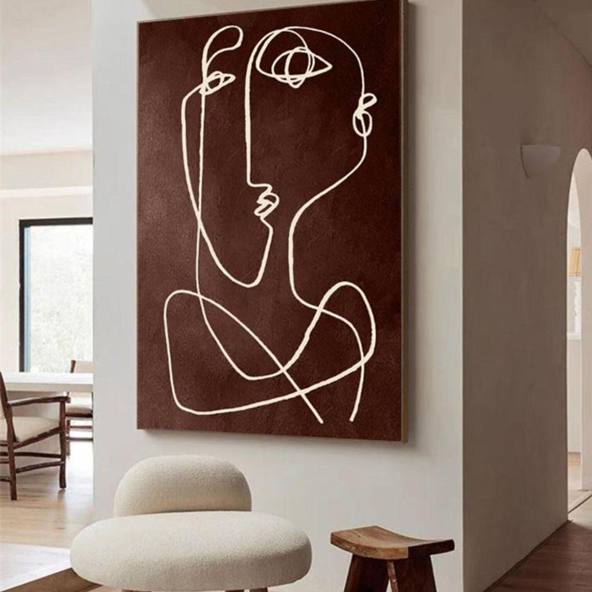 Contemporary abstract portrait in line art, adds calm and character to design-forward interiors