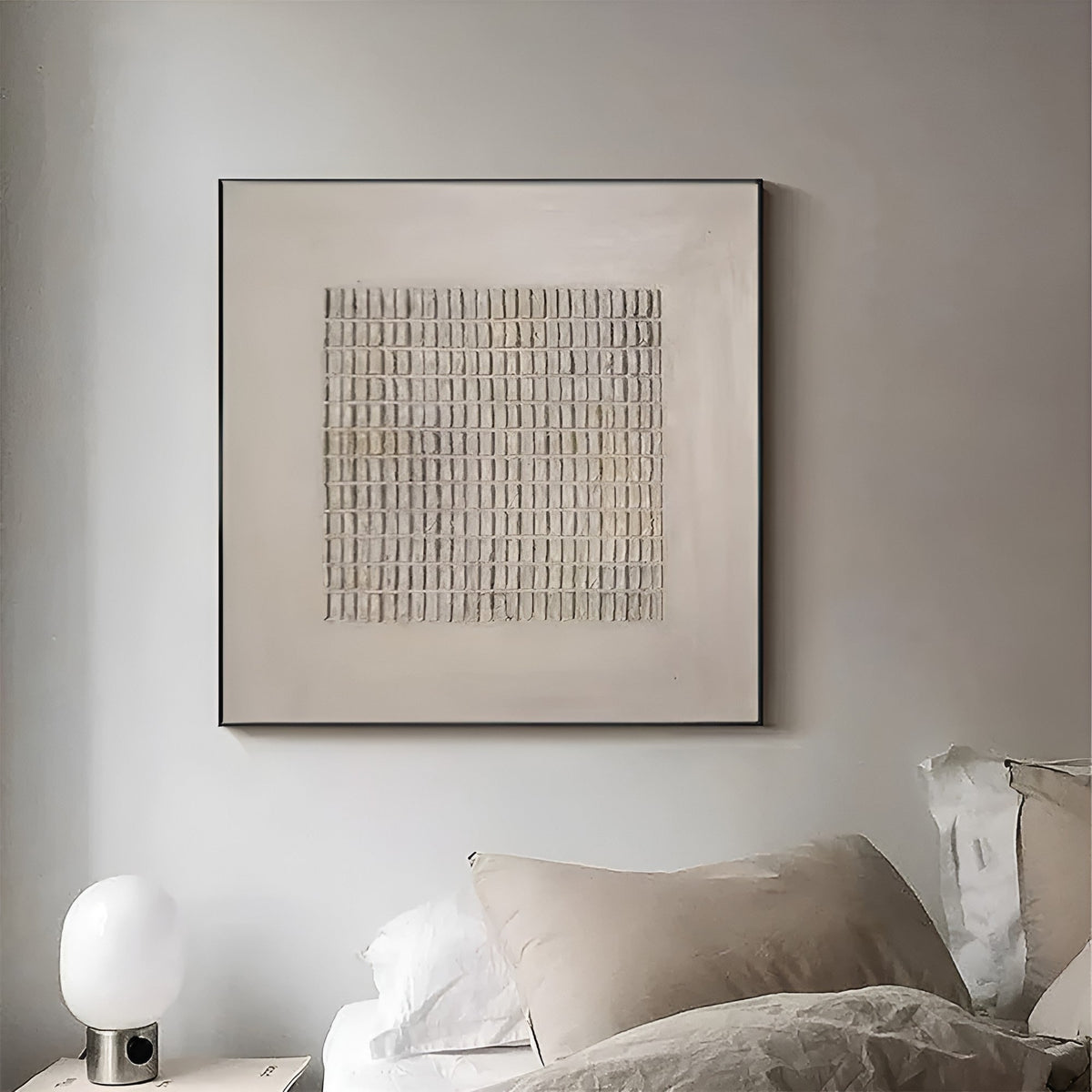 Elegant Abstract Structure – A structured, hand-painted piece with a rhythmic pattern, blending seamlessly with minimalist and modern interior designs.