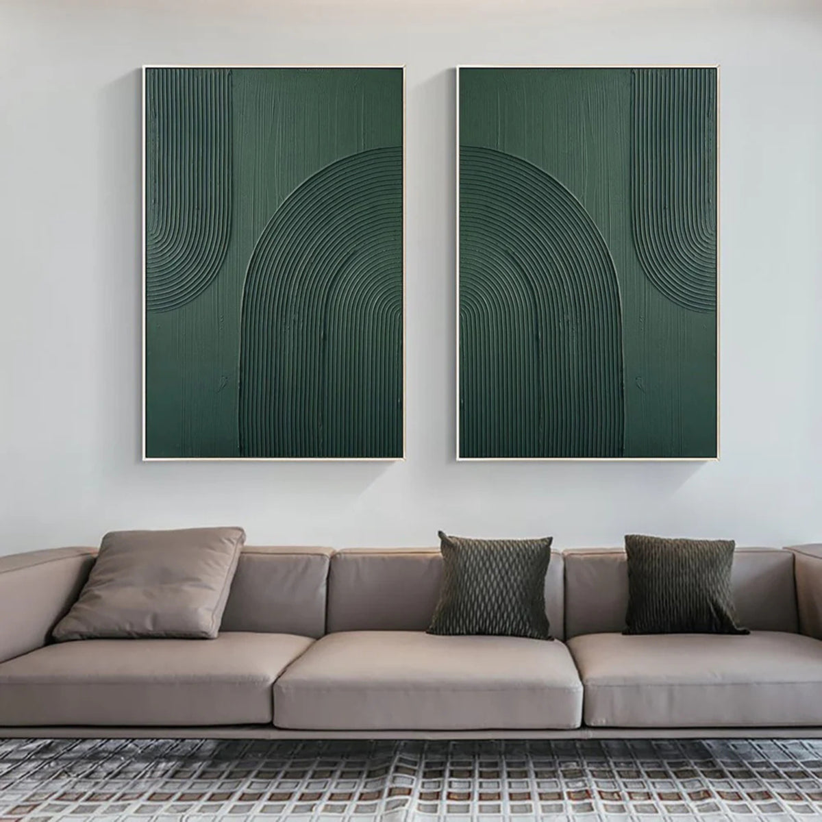 Plaster Art Texture Painting - Emerald Arcs - Set of 2