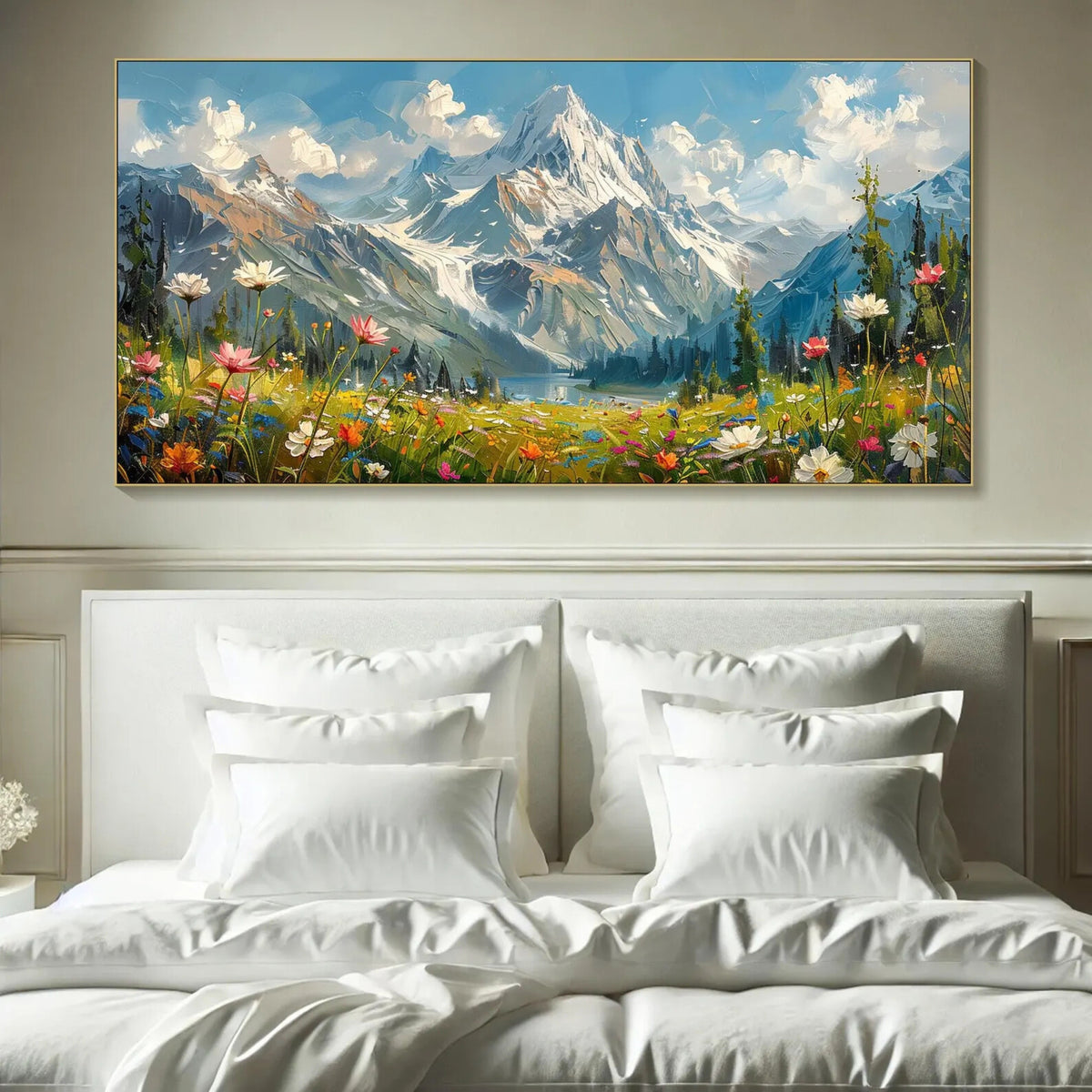 Colorful nature painting with wildflowers, a stunning addition to boho or eclectic décor.