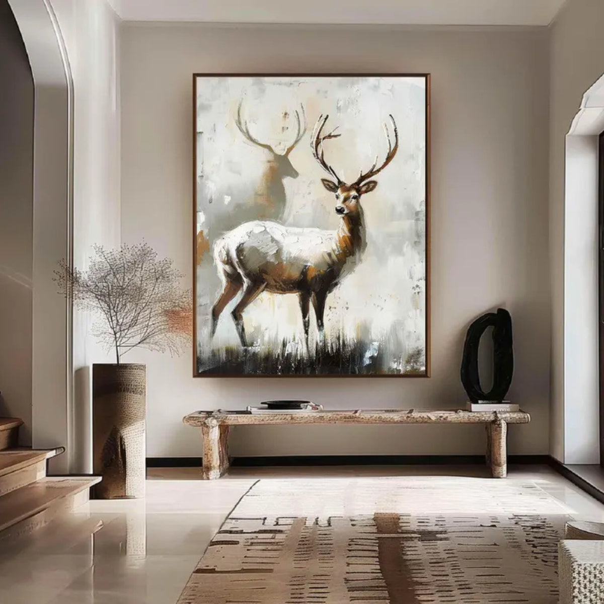 Rustic charm meets modern design in this handmade deer oil painting, a beautiful addition to country homes and lodges.