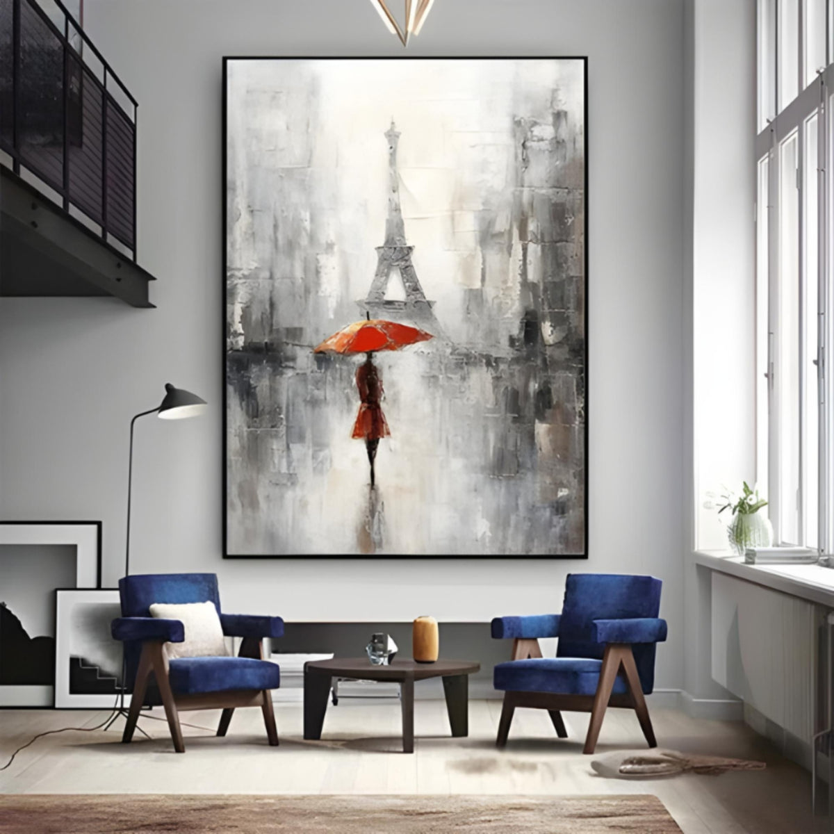 Realism / Figurative Art - Red Umbrella In Paris