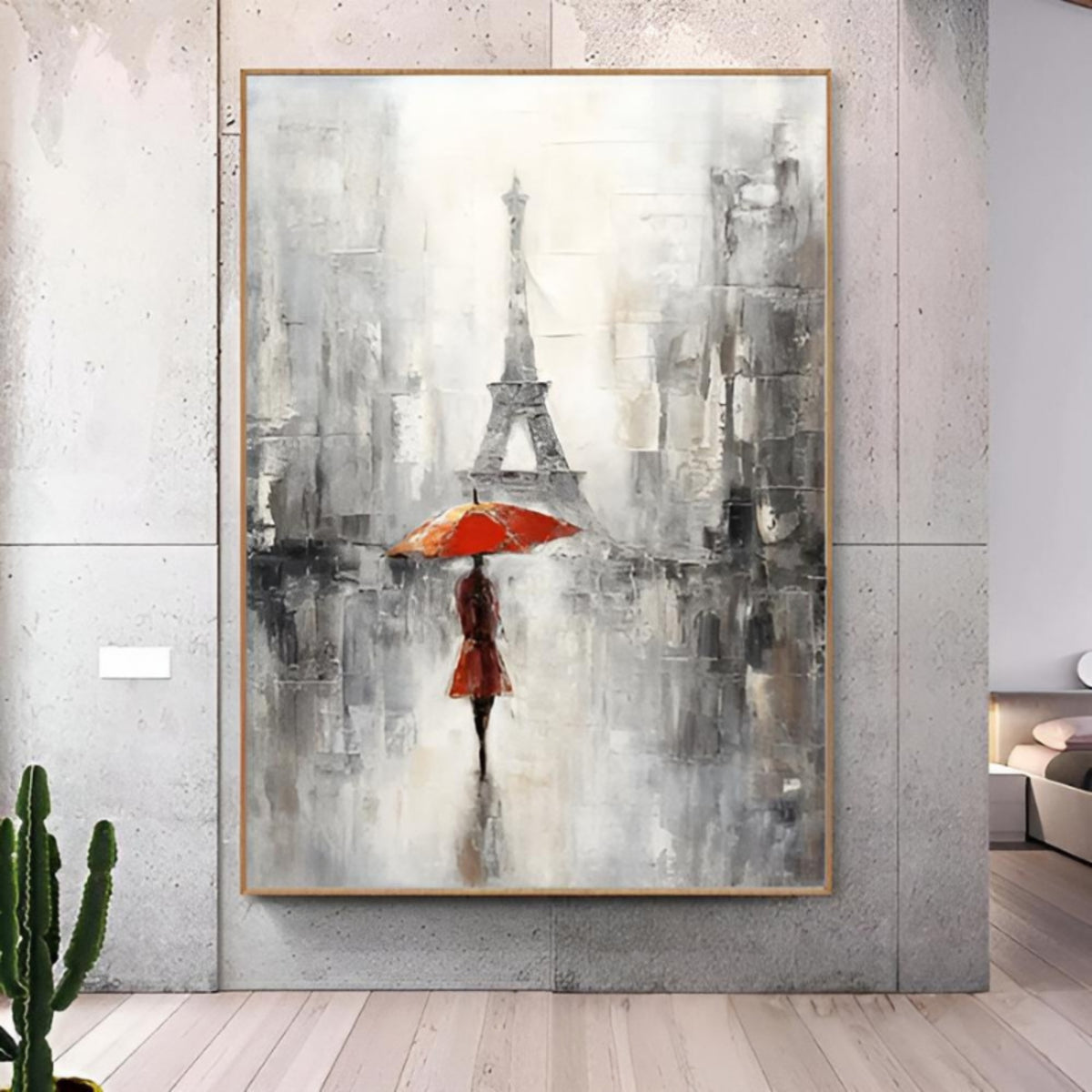 Realism / Figurative Art - Red Umbrella In Paris