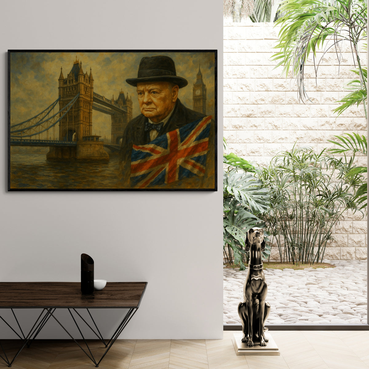 British heritage-inspired Churchill painting in oils, great for boardrooms or formal meeting areas.