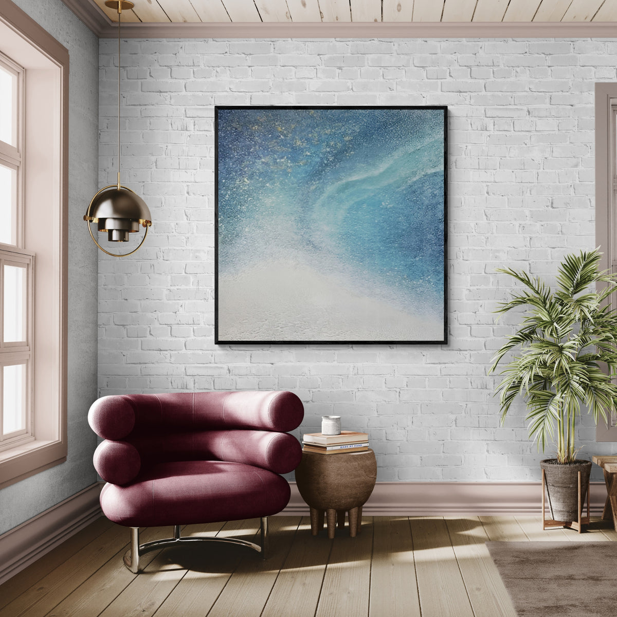 Textured abstract painting of deep space, fits beautifully in modern apartments or meditation rooms