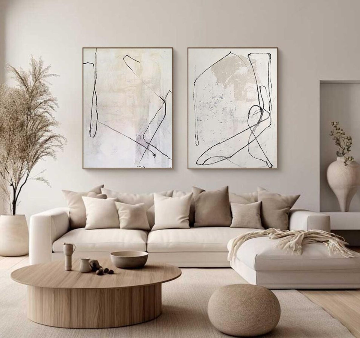 Minimalist 2-piece abstract line art set, perfect for modern dining rooms or clean Scandinavian-style offices