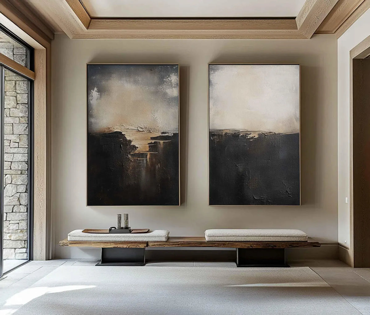 Elegant black and white handmade art set, perfect for adding contrast to a calm, Scandinavian-style space.
