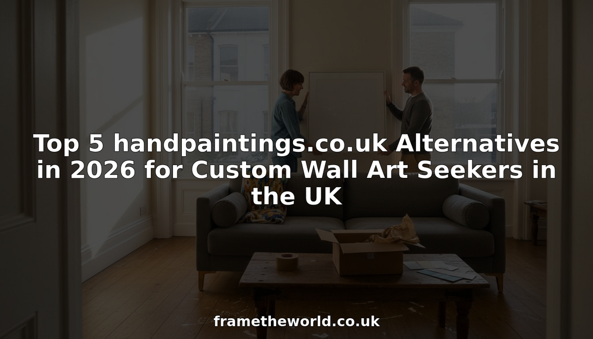 Couple choosing custom wall art in bright UK living room