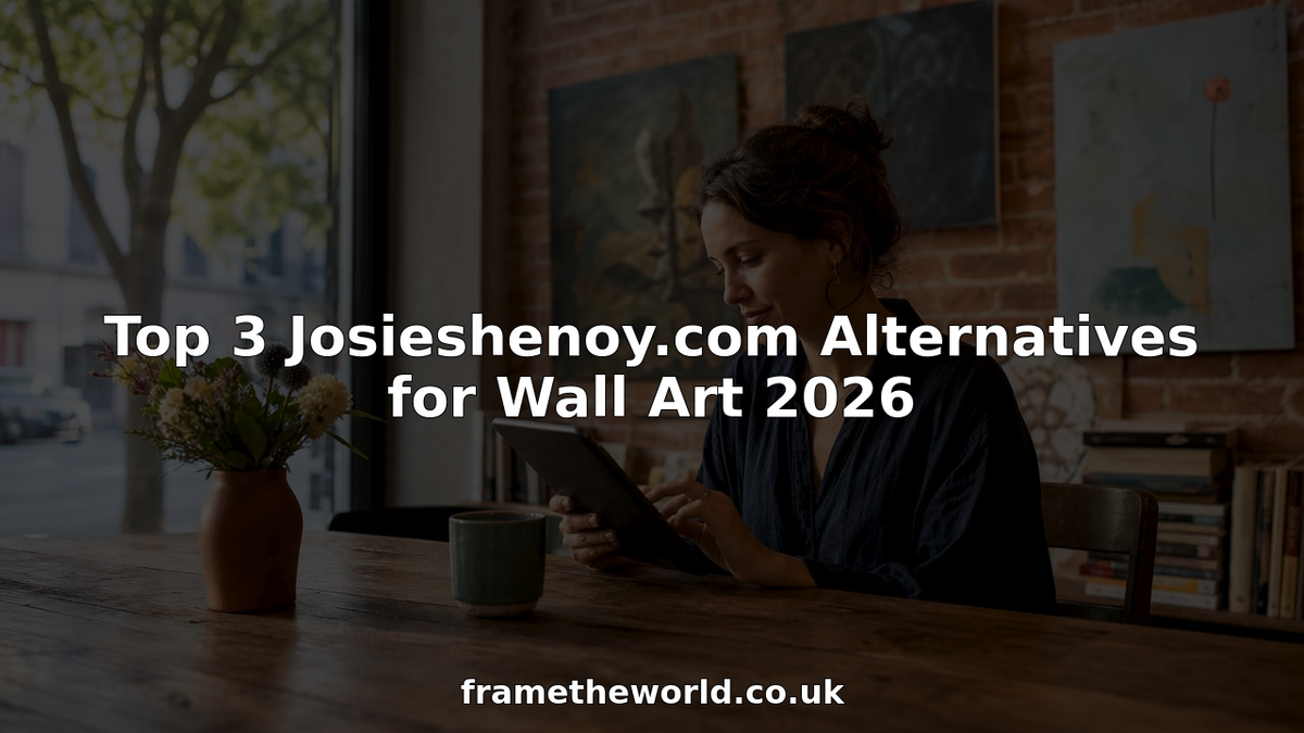 Woman browsing wall art alternatives on tablet at home