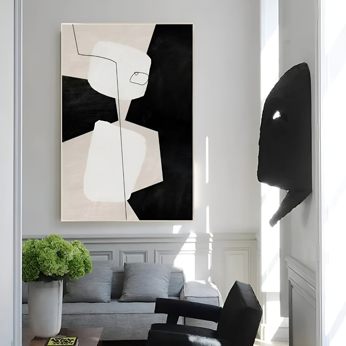 Contemporary abstract wall art with neutral geometric patterns, enhancing Scandinavian and minimalist home aesthetics.
