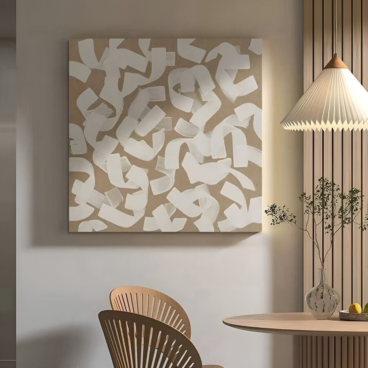 Handmade abstract painting in white tones, ideal for modern offices or Scandinavian-style interiors.