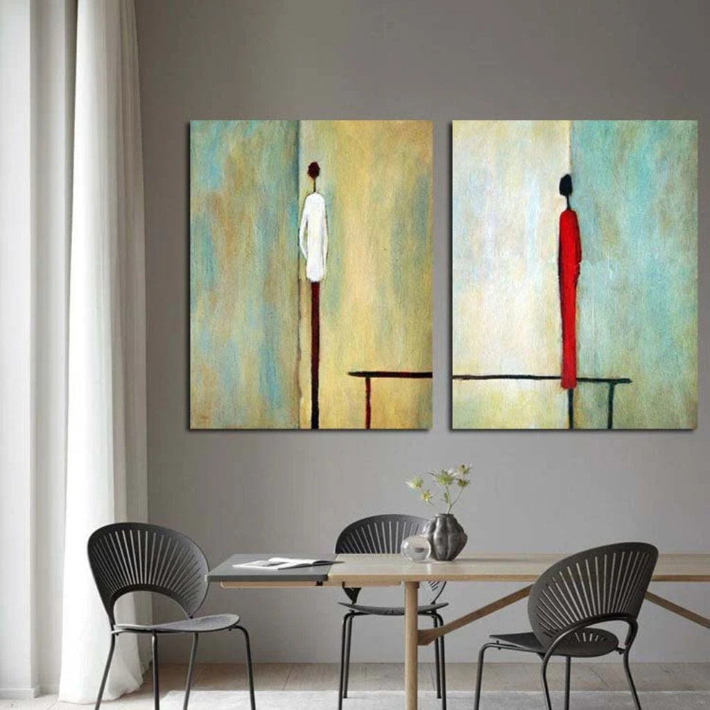 Hedendaagse Minimalistische Kunst - Twee Figuren, Twee Werelden - Set van 2