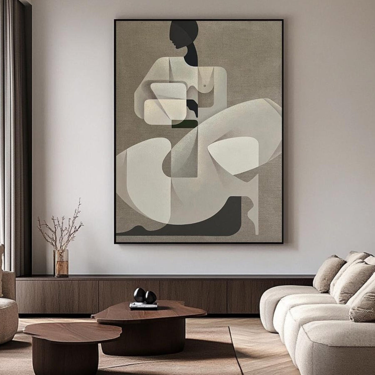 Hand-painted abstract nude oil painting, perfect for minimal dining rooms or contemporary art spaces