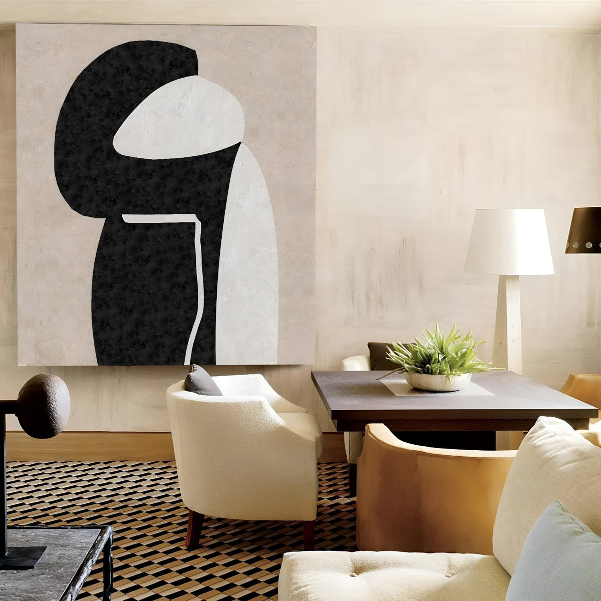 Sophisticated black and white abstract painting with textured details – Modern minimalist wall art for luxury interiors and gallery walls