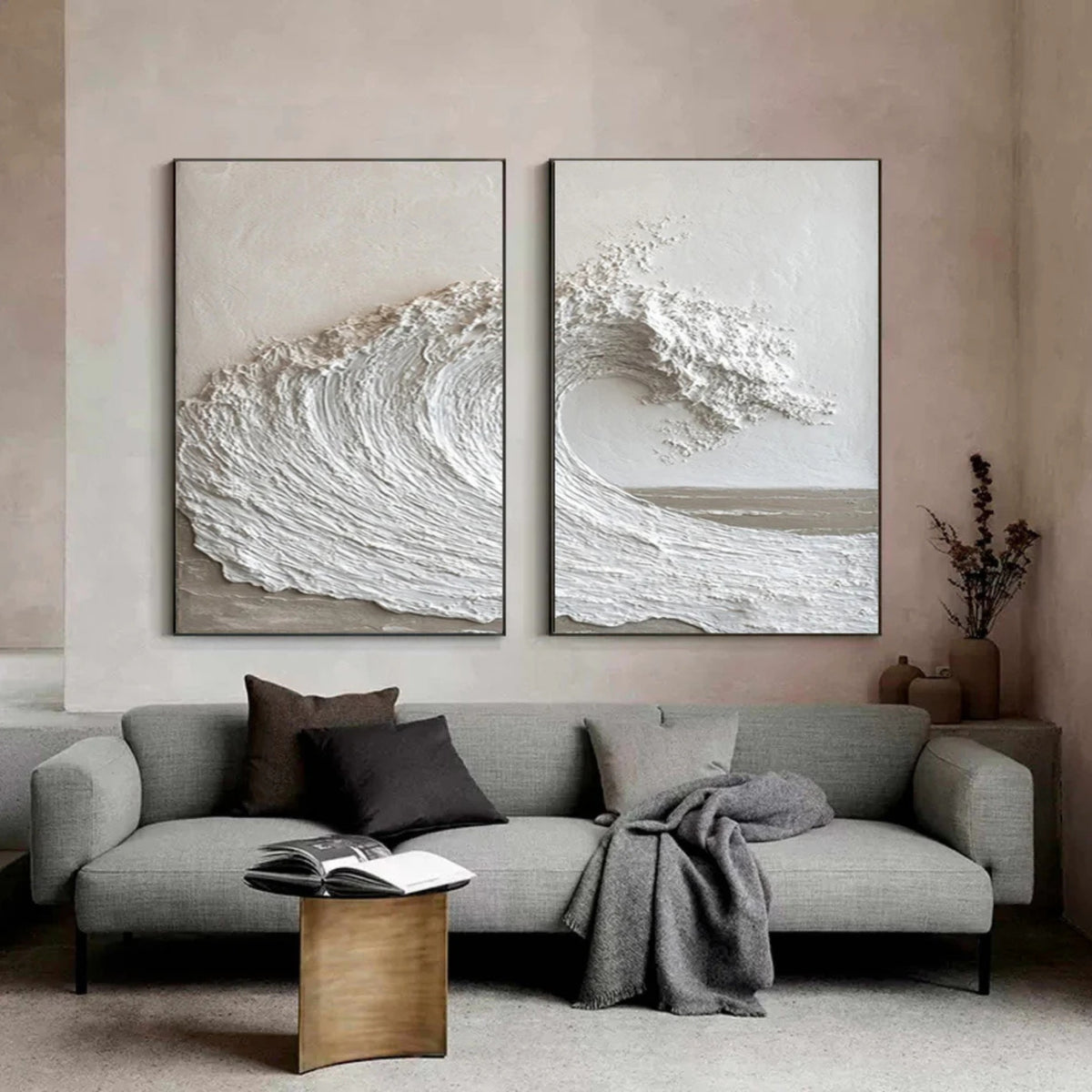 Gips- & Textuurkunst - Oceaan Crescendo - Set van 2