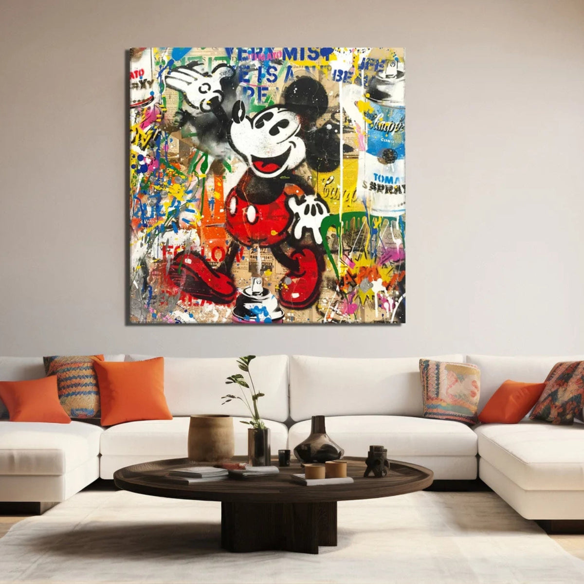 Pop Art Mickey Mouse Wall Decor – Colorful and edgy graffiti-inspired artwork, ideal for adding personality to modern interiors or art collections.