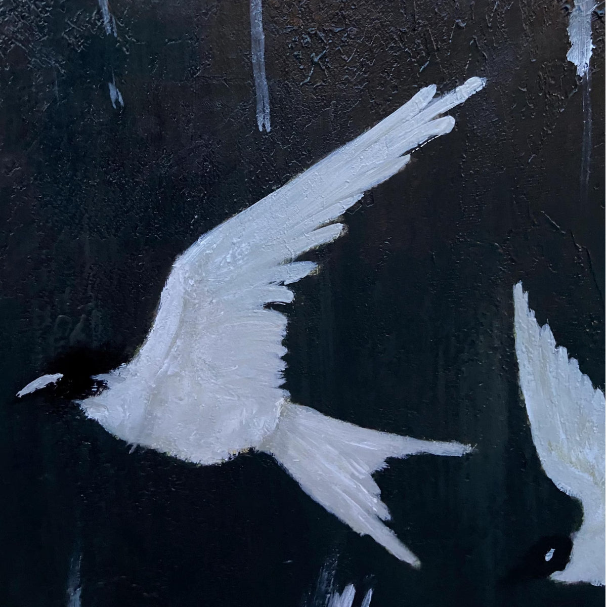Unique handmade bird-themed painting, perfect for adding a poetic touch to transitional or moody interior styles.