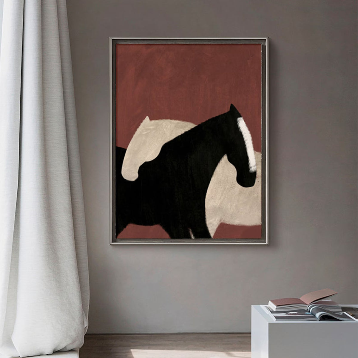 Minimalist horse figure in handmade oil, suited for modern office walls or elegant hallway décor.