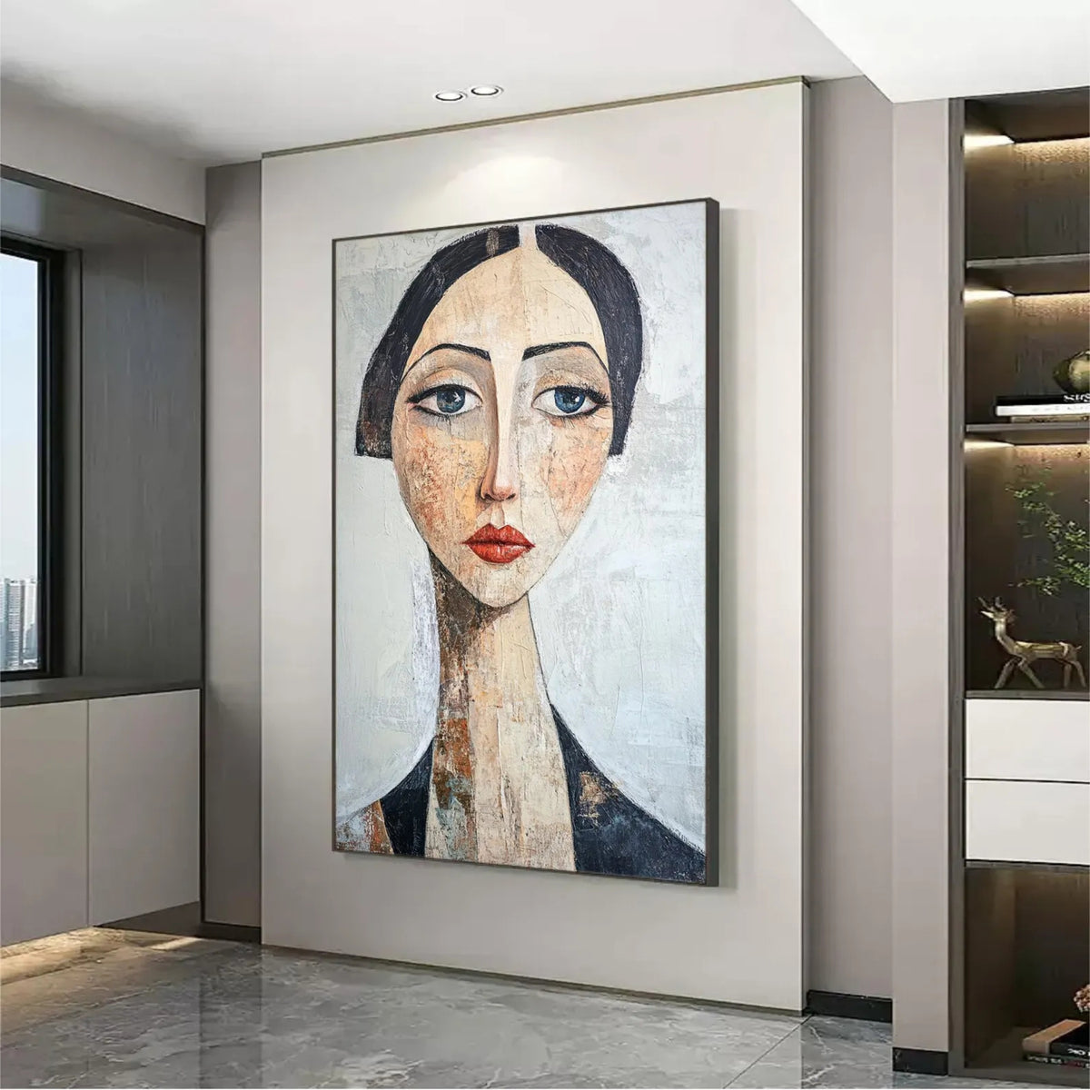 This handmade oil painting radiates elegance and subtle emotion, perfect for soft-toned bedroom or hallway decor.