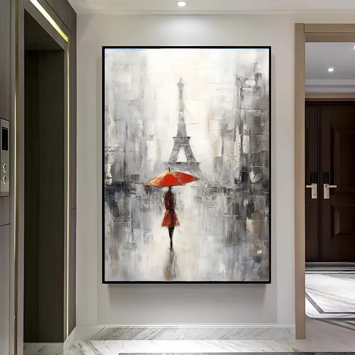 Realism / Figurative Art  - Red Umbrella In Paris