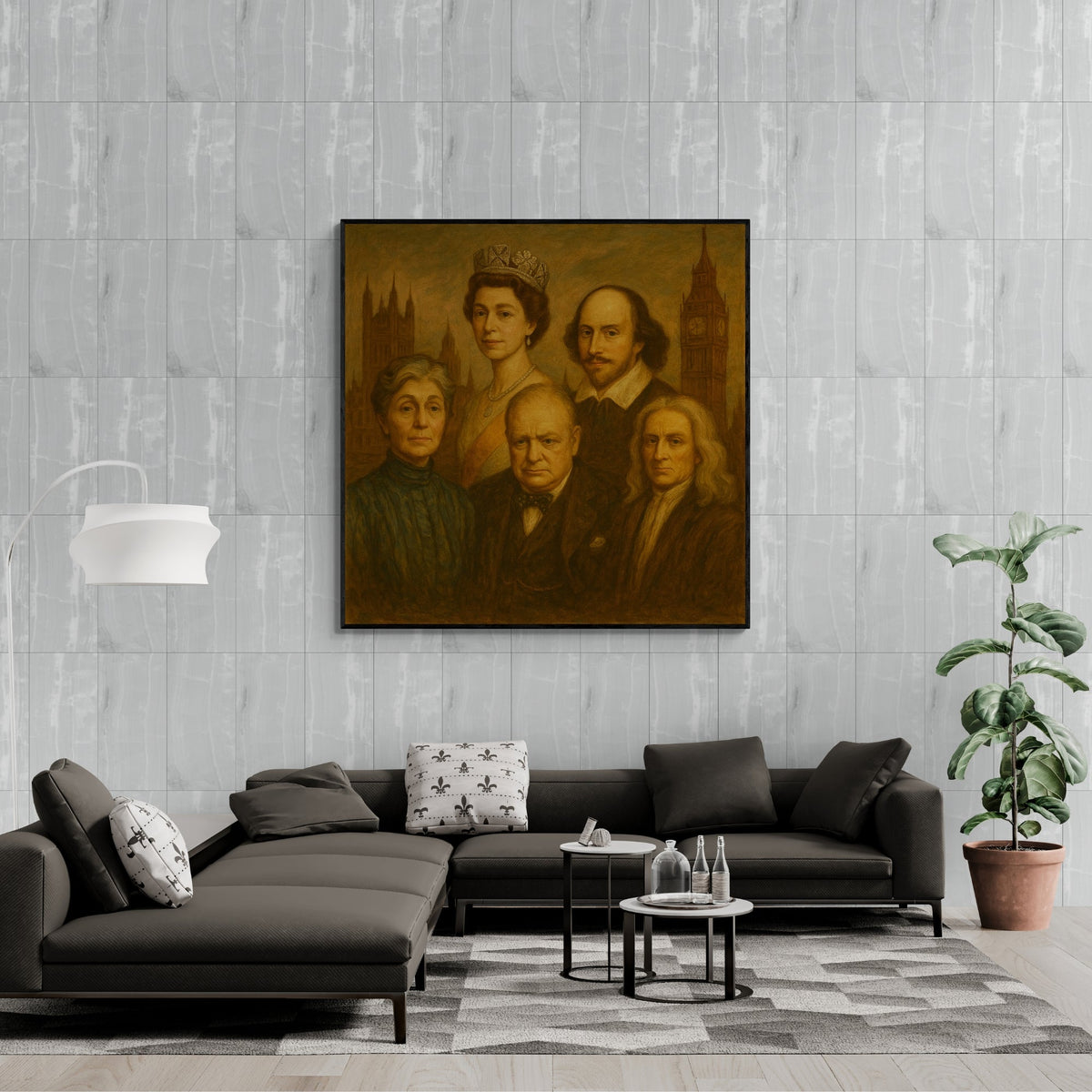 Elegant handmade painting of Britain’s greats, designed to enhance galleries, lounges, or heritage-style décor.